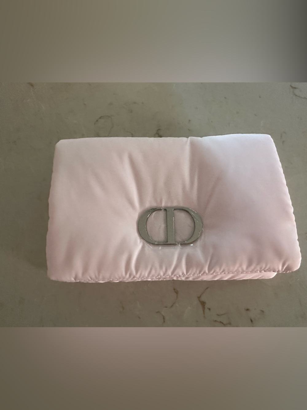Pink Satin Clutch with Silver Dior CD Logo